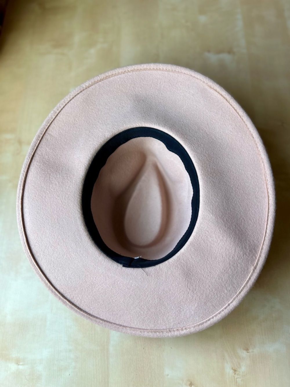 Wide Brim 100% Wool Felt Fedora in Beige with Gray Band Boho Western Minimalist - Picture 5 of 10